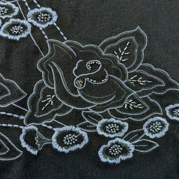 Misook Black Open Front Cardigan Sweater Floral Embroidery Beaded Mature 3X - Picture 5 of 8